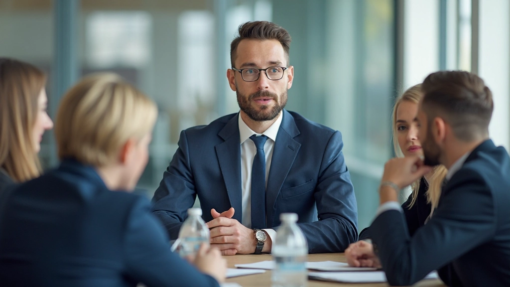 Лидер проводит встречу со своей командой в современном офисе